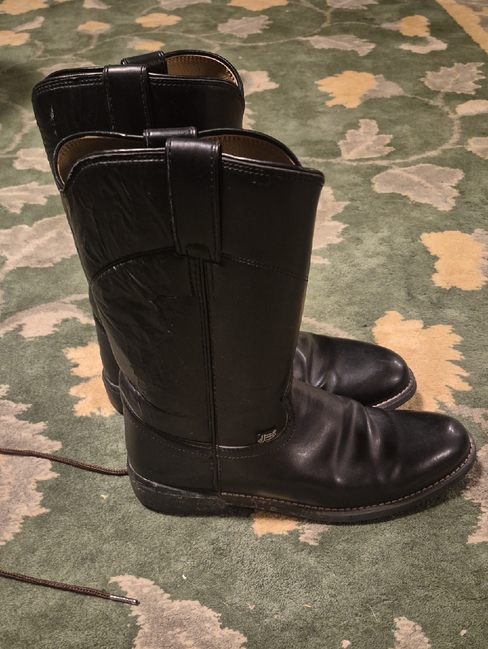 Justin Boots Black Leather Pull-On Western Boots